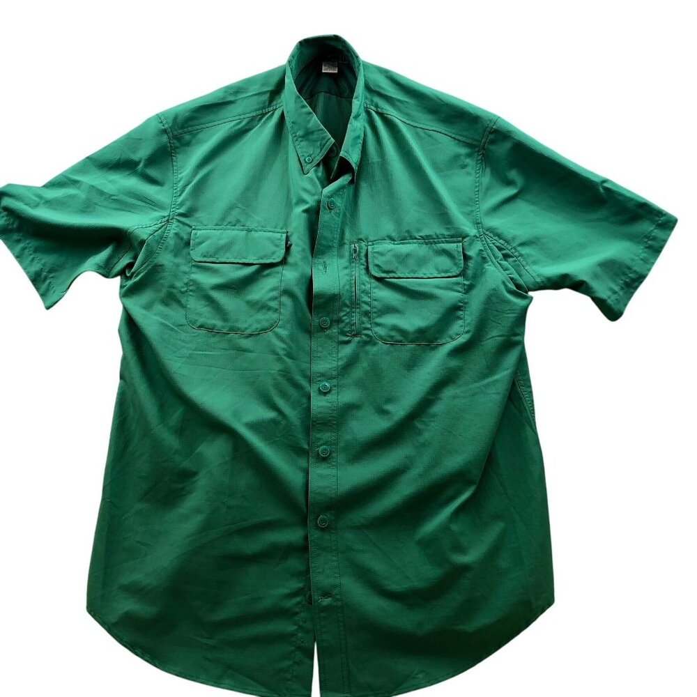 Duluth Trading Co Mens Shirt Size XLT Green Short Sleeve Button Up Outdoors Mesh